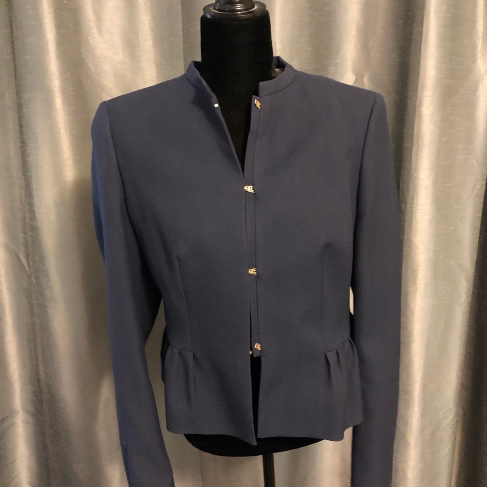 Hugo Boss blue jacket with flared bottom size 10 virgin wool like new